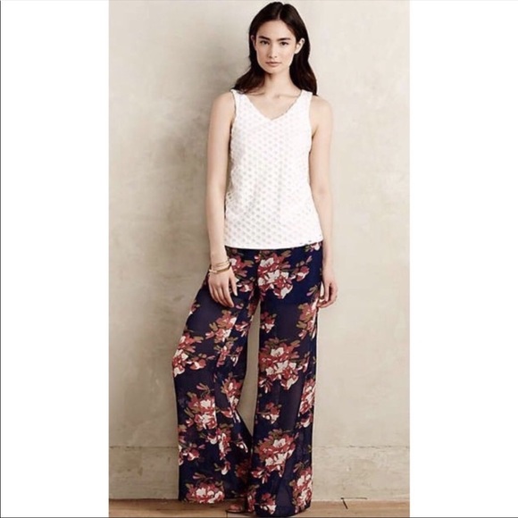 Anthropologie Elevenses Fire Lily Sheer Palazzo - Picture 2 of 10